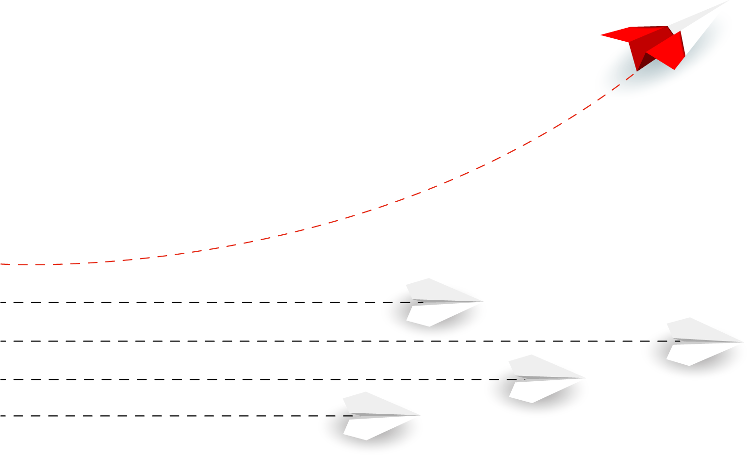 avion rouge prenant une direction différente des autres. nouvelle idée. concept différent.