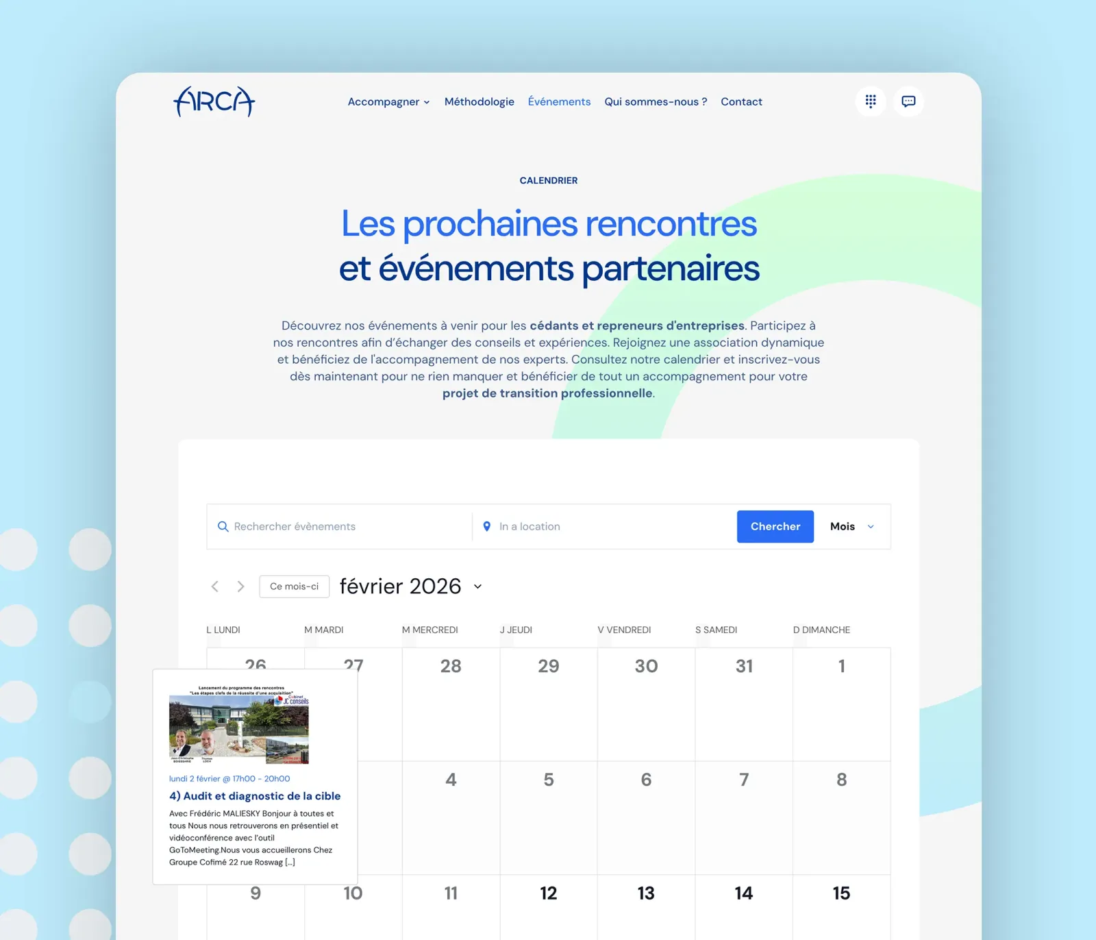 Association ARCA Calendrier des événéments