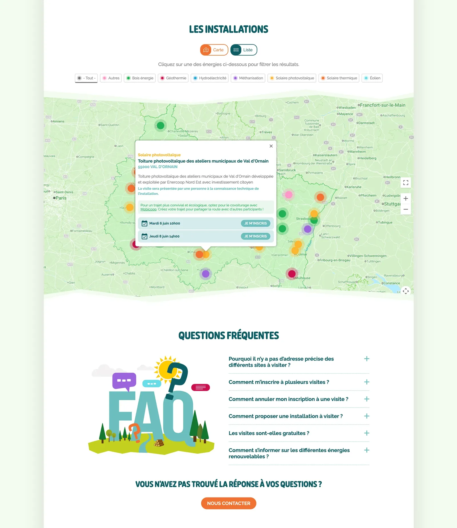 Site internet avec carte interactive et inscription en ligne