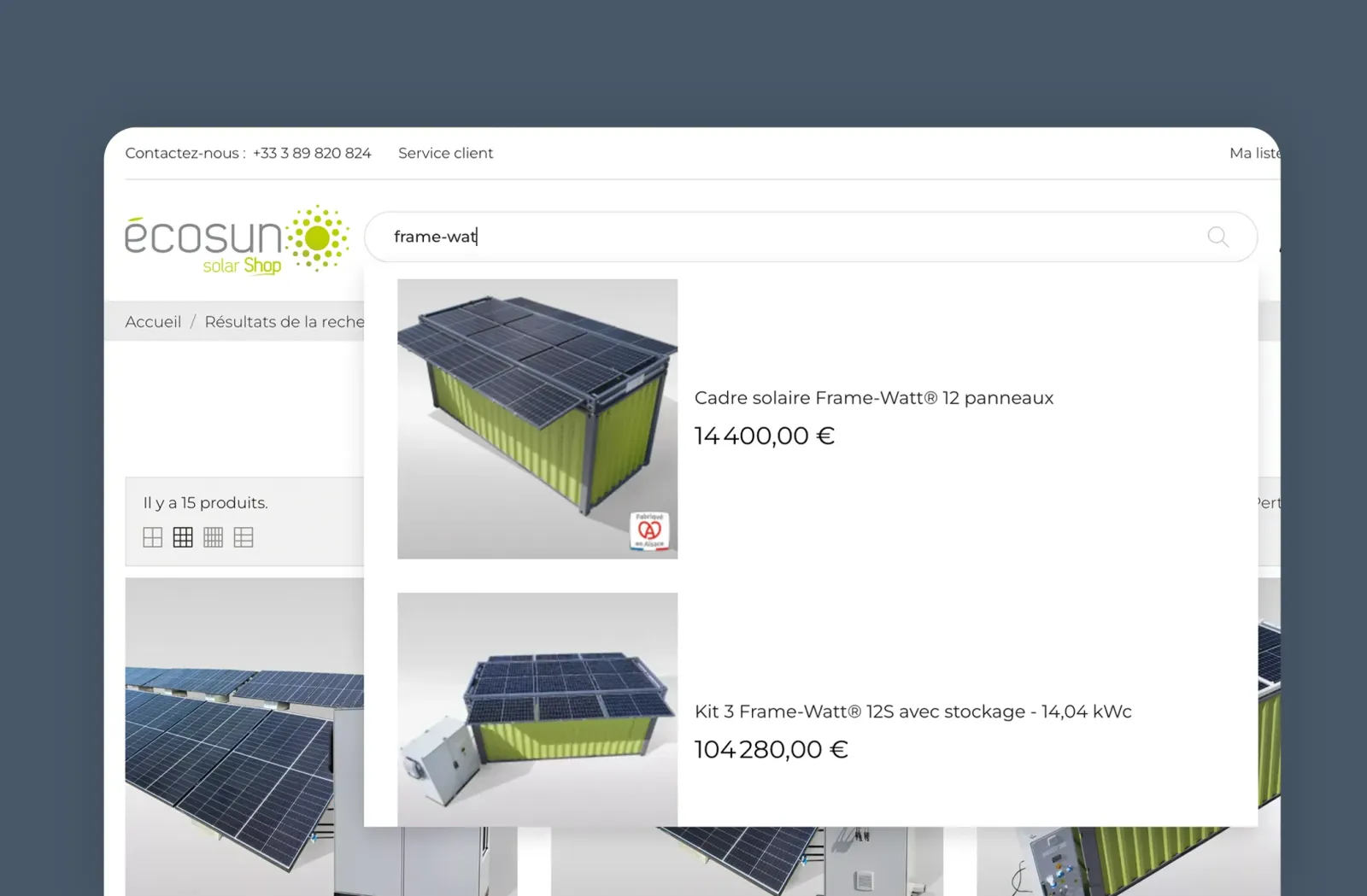 Site e-commerce ECOSUN Solar Shop recherche