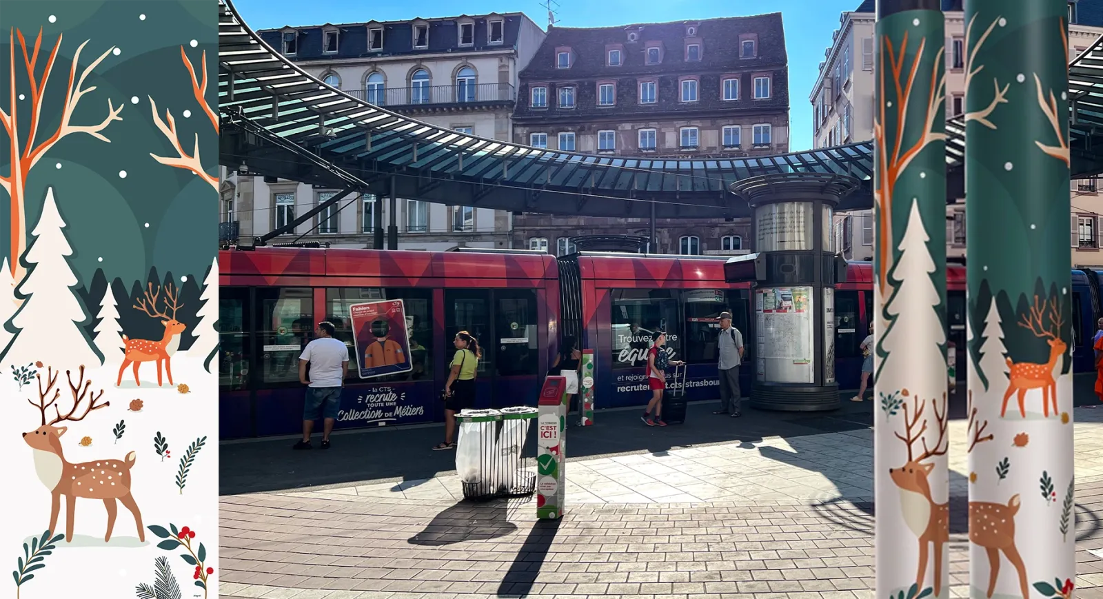 Habillage poteaux place de l'Homme de Fer Hiver/Marché de Noël