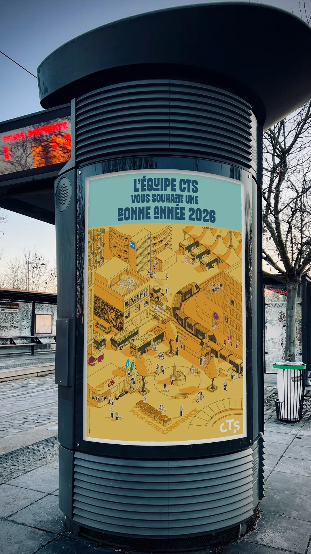 Affiche voeux CTS 2026 arrêt de tram