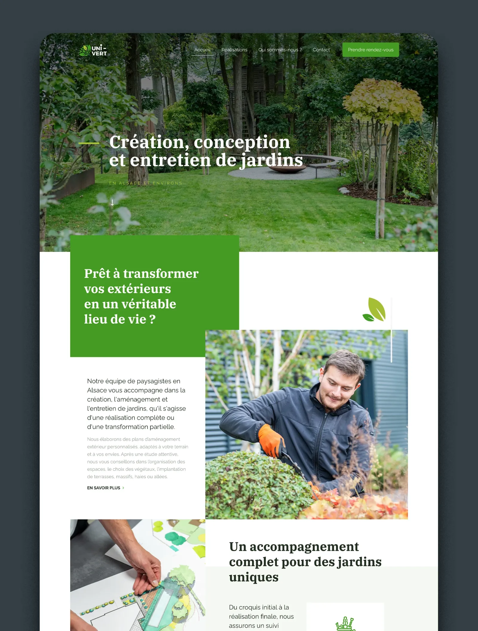 Homepage site internet Uni-Vert