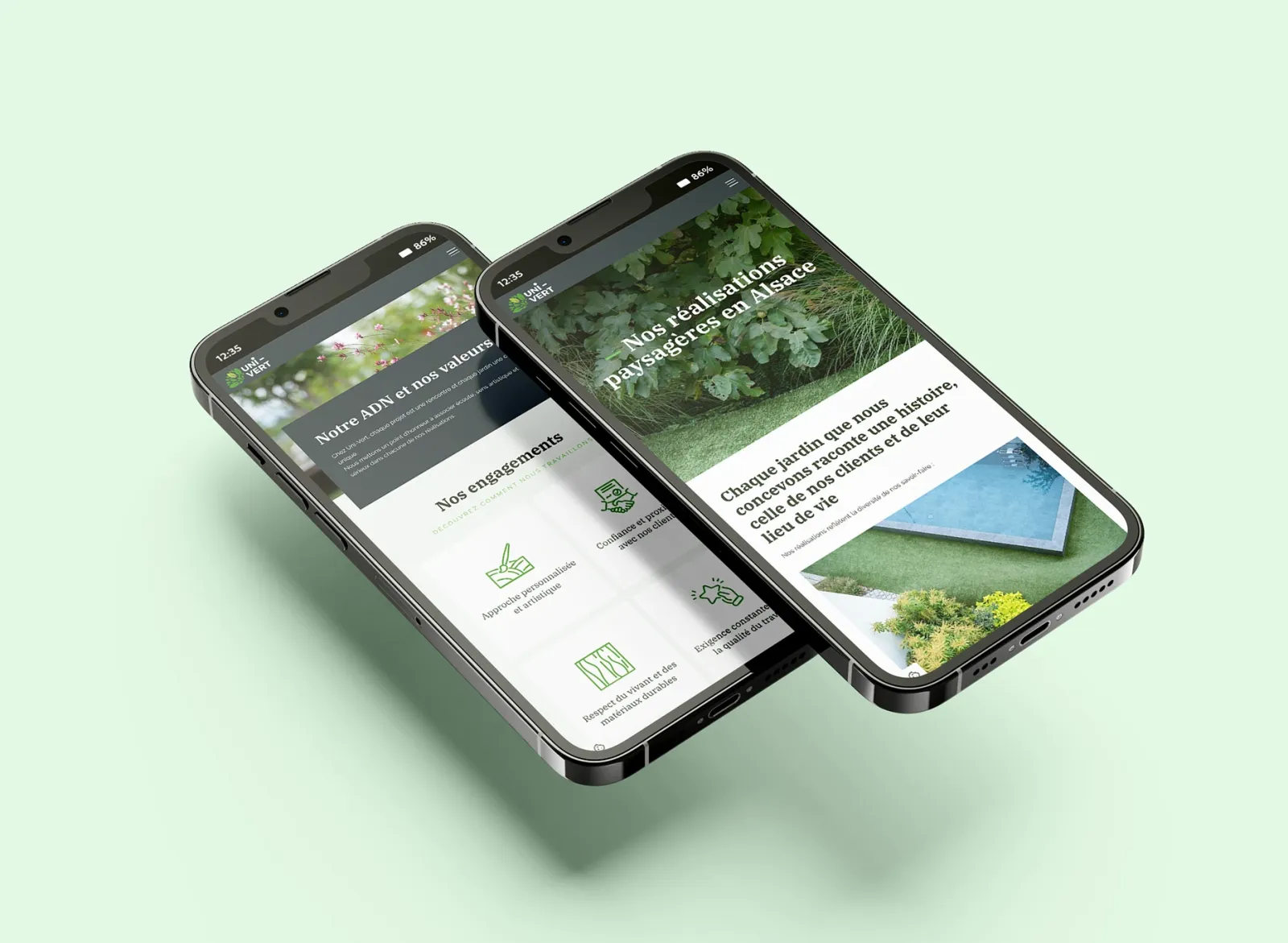 Site internet Uni-Vert version mobile