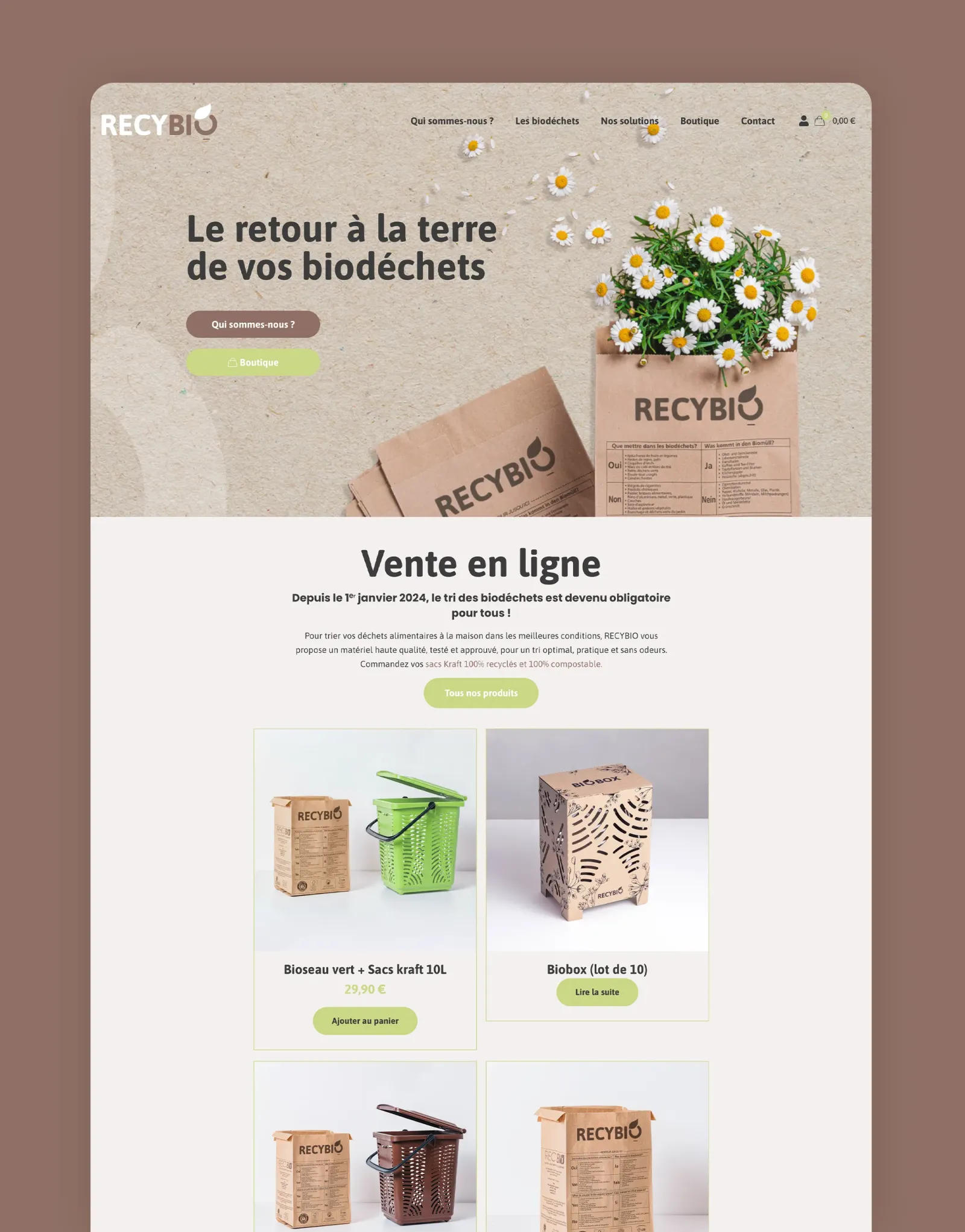 Site internet de vente en ligne RECYBIO