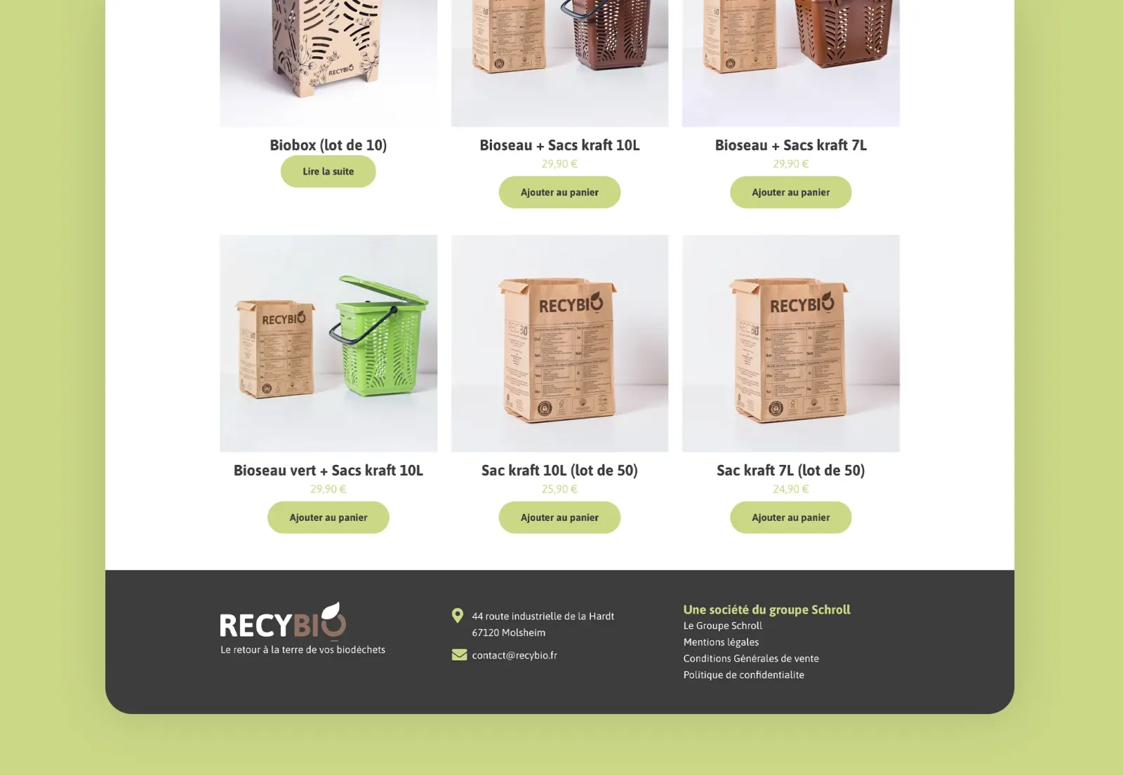 Catalogue produits RECYBIO pour vente en ligne