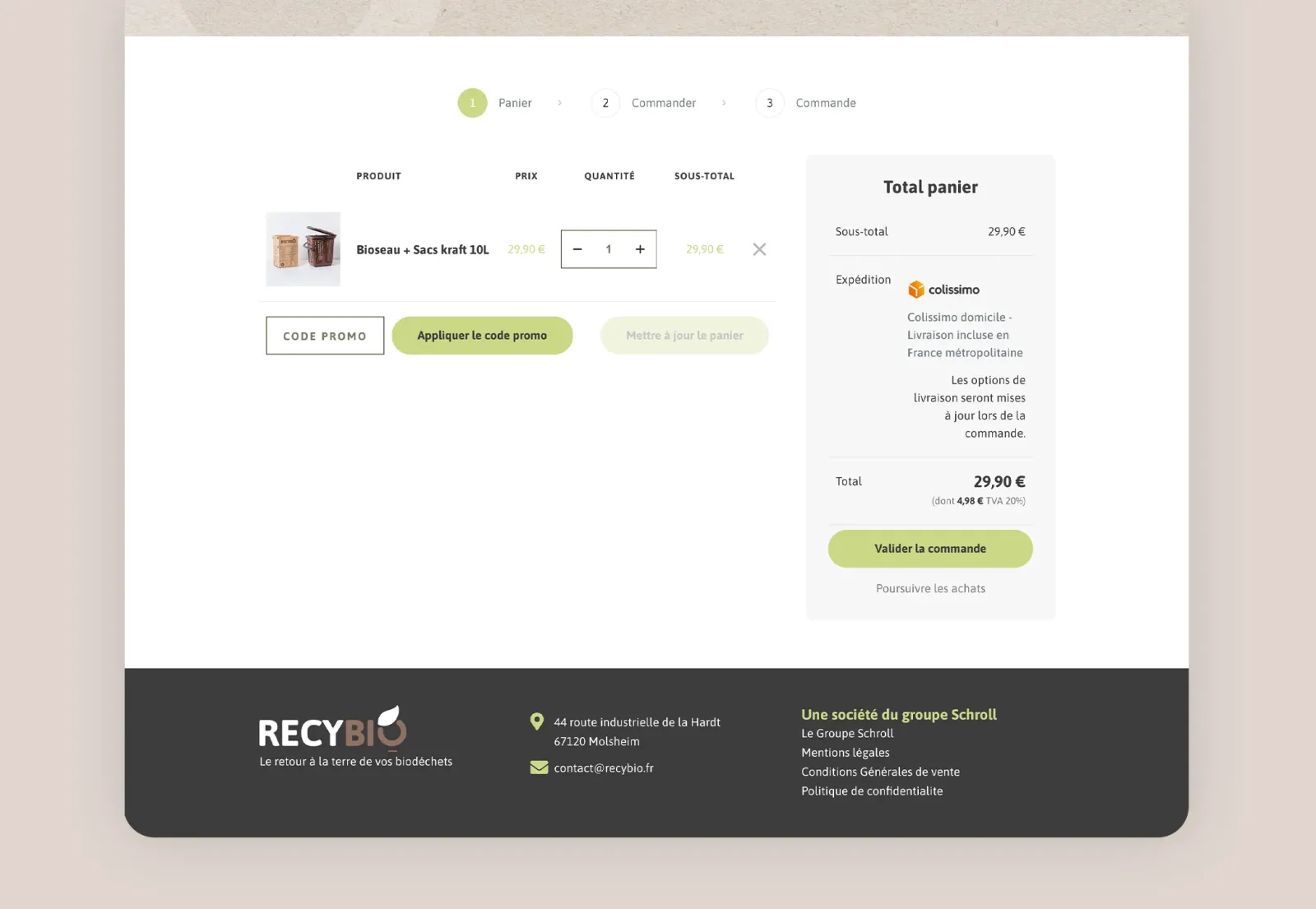 Panier d'achat produits RECYBIO