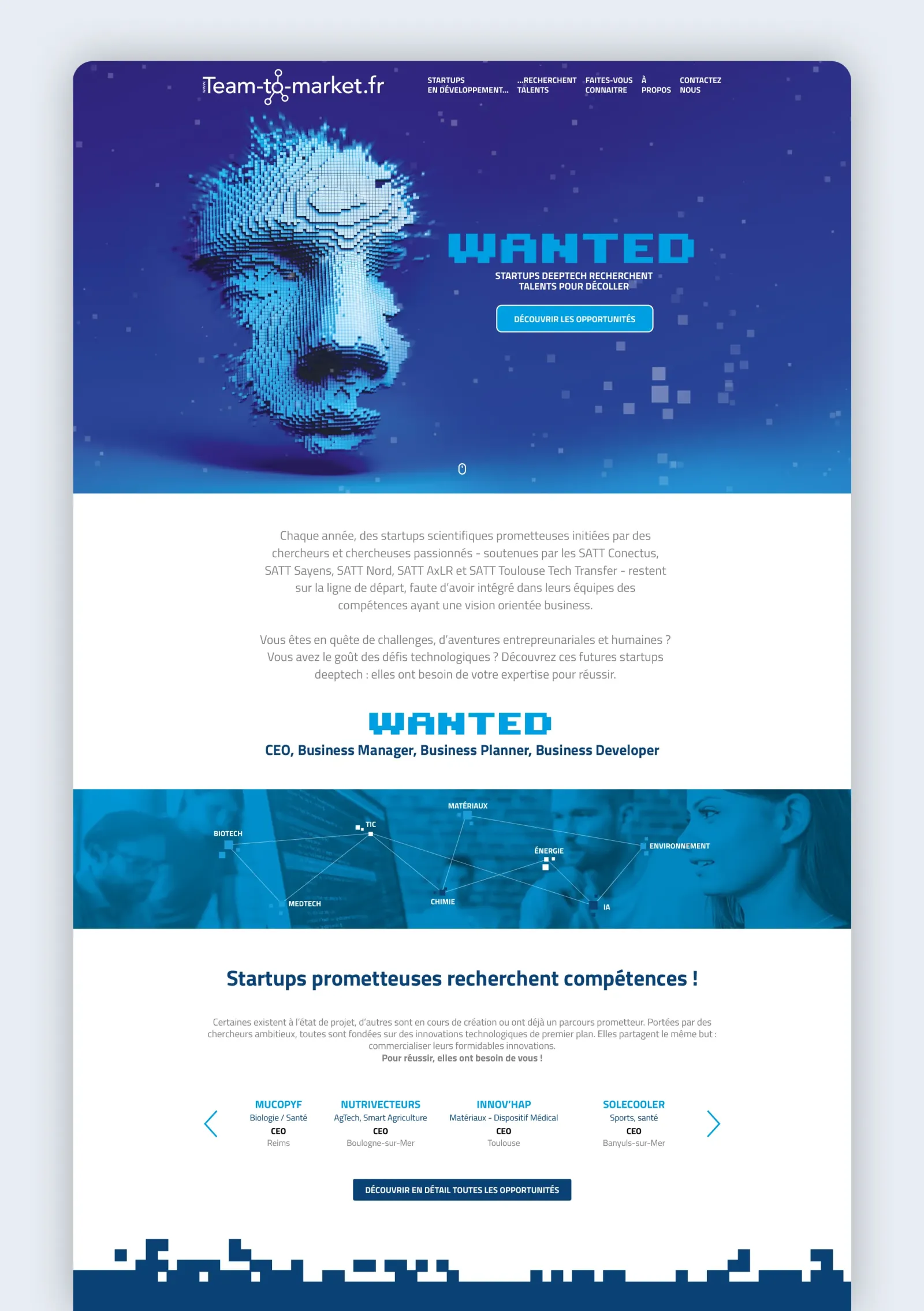 Site internet Team-To-Market recrutement profils deeptech