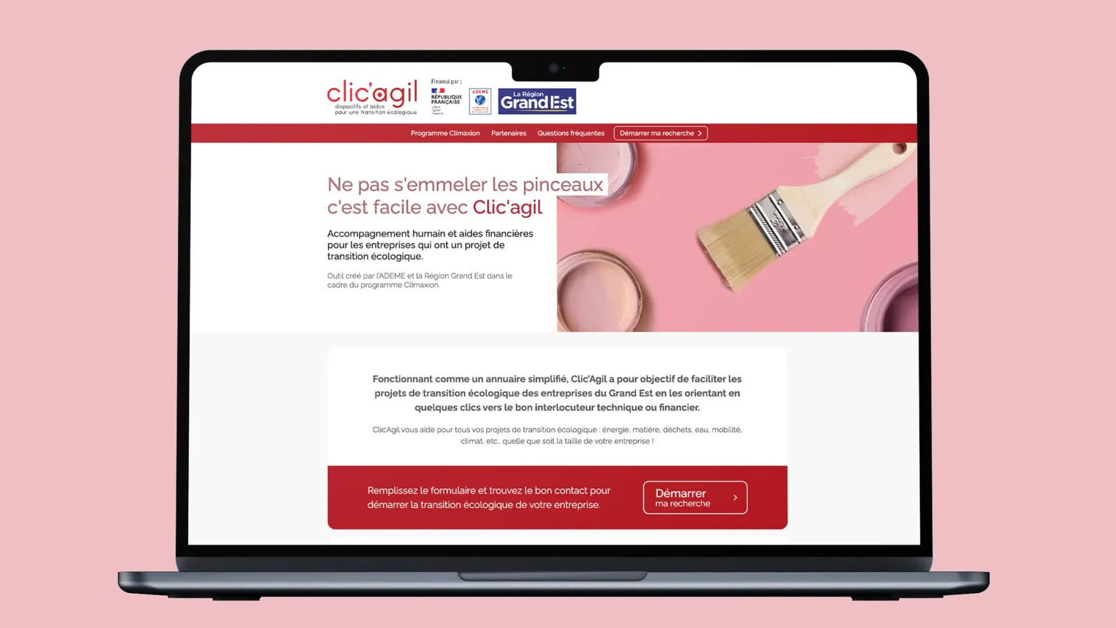 Page d'accueil du site clic'agil sur ordinateur portable
